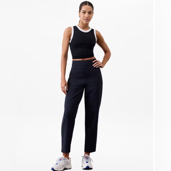 Athleta Womens Navy High Rise Ankle Pants Sz 12 Slim Fit Stretch Pockets Travel - Picture 1 of 13
